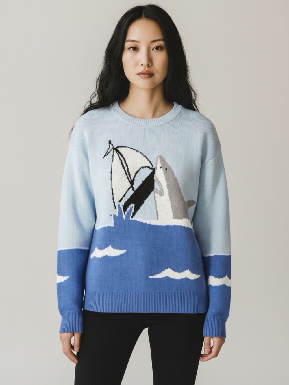 Shark Graphic Knit Sweater NWT Medium Coastal Beach Miss Sparkling - Picture 1 of 4
